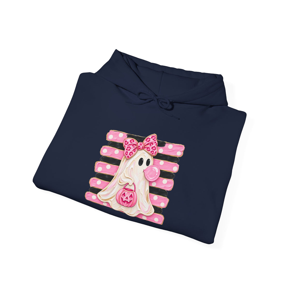 Pink Ghost Halloween Hoodie — Cute Trick-or-Treat Ghost with Pumpkin Graphic