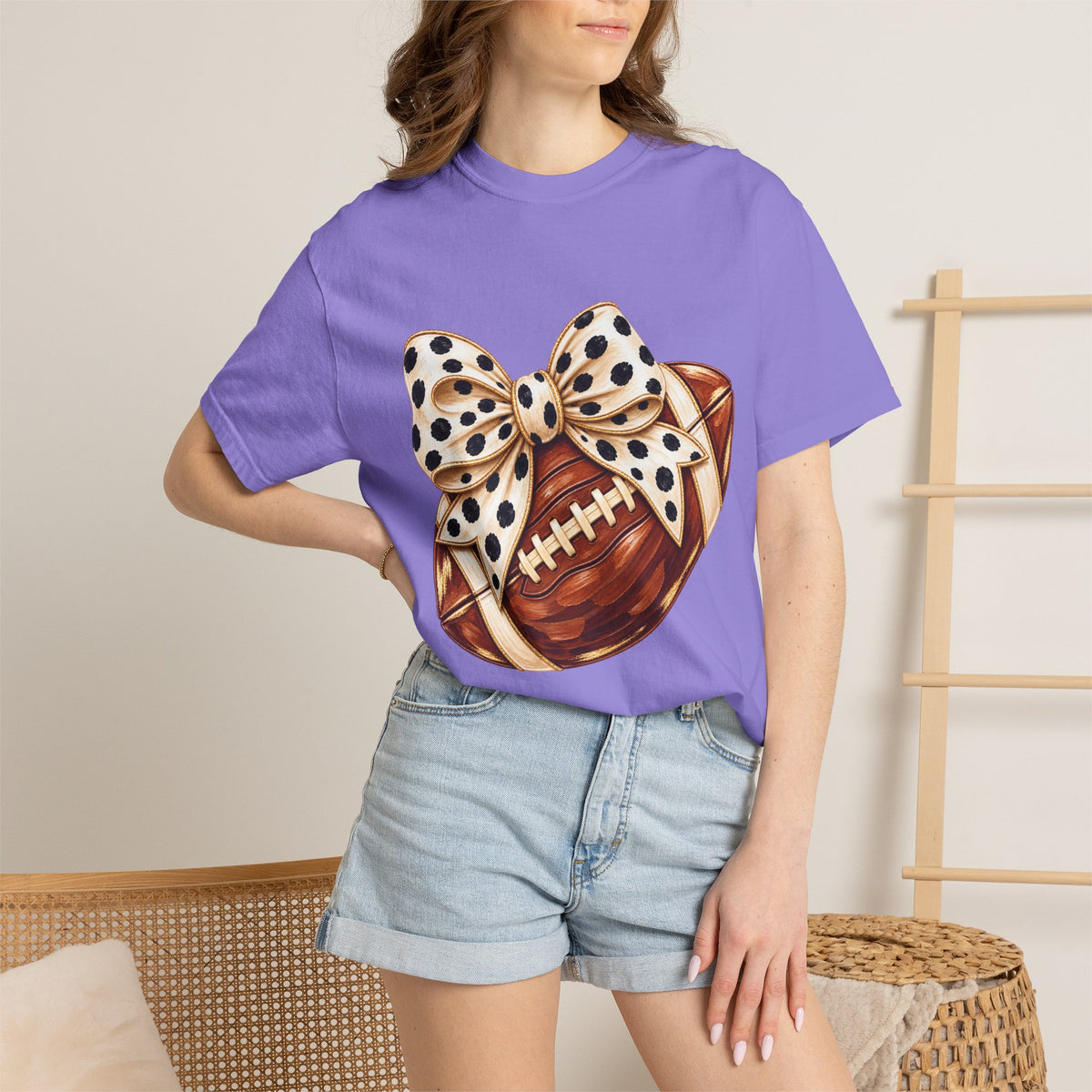 Football with Polka Dot Bow T-Shirt