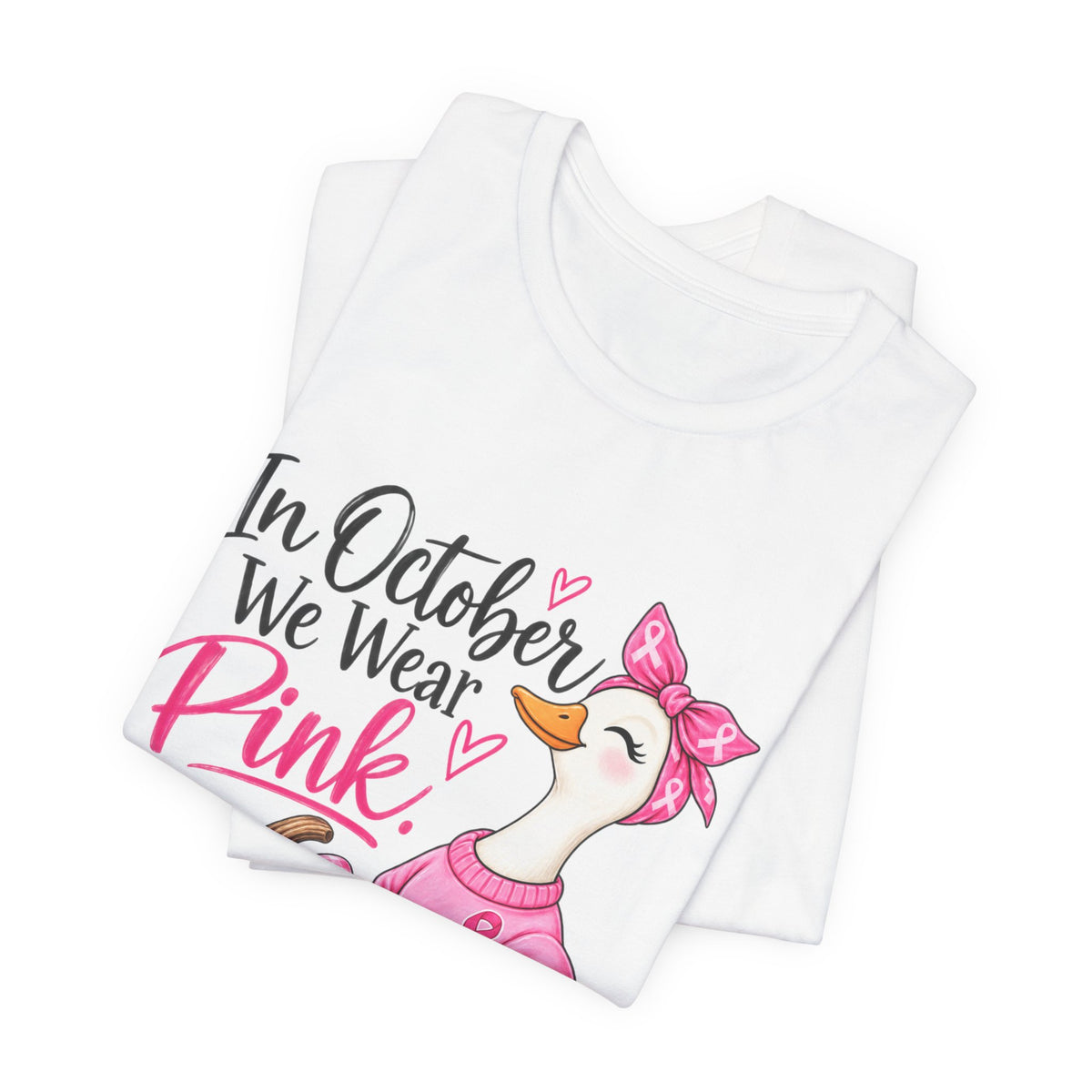 Breast Cancer Awareness Tee - "In October We Wear Pink" Duck & Pink Pumpkin T-Shirt