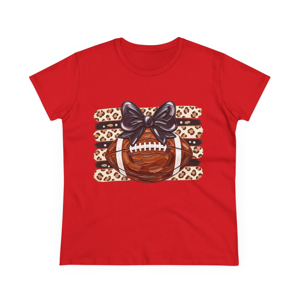Leopard Football Tee — Cute Bow Game Day Shirt for Women
