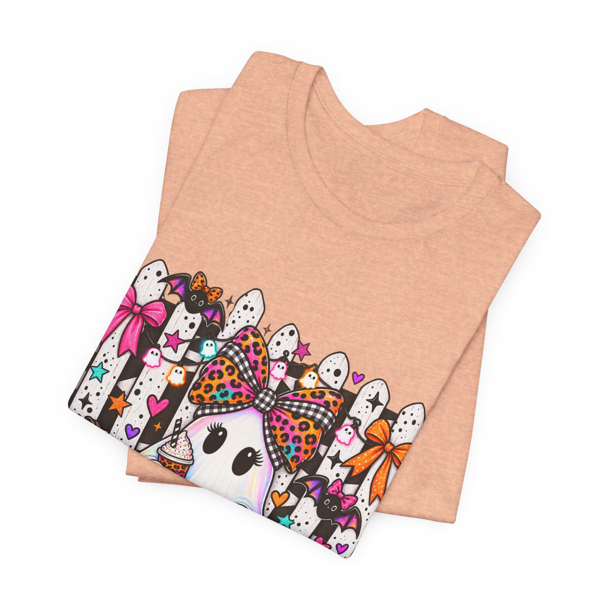 Cute Halloween Ghost Tee — Pink & Leopard Pumpkin Ghosts Graphic T-Shirt