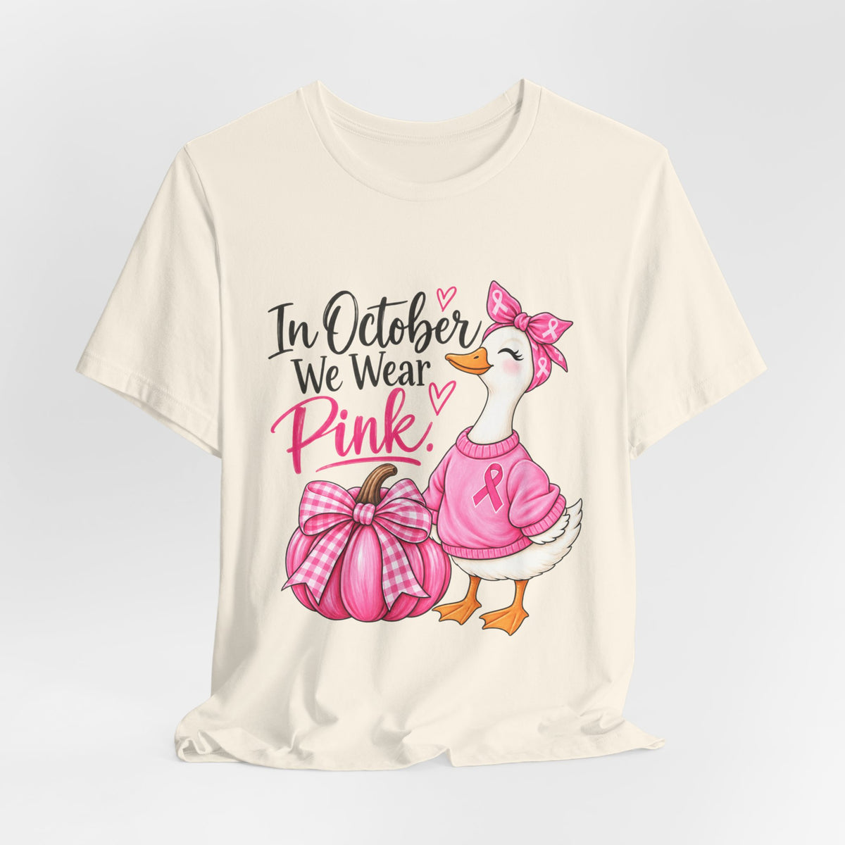 Breast Cancer Awareness Tee - "In October We Wear Pink" Duck & Pink Pumpkin T-Shirt