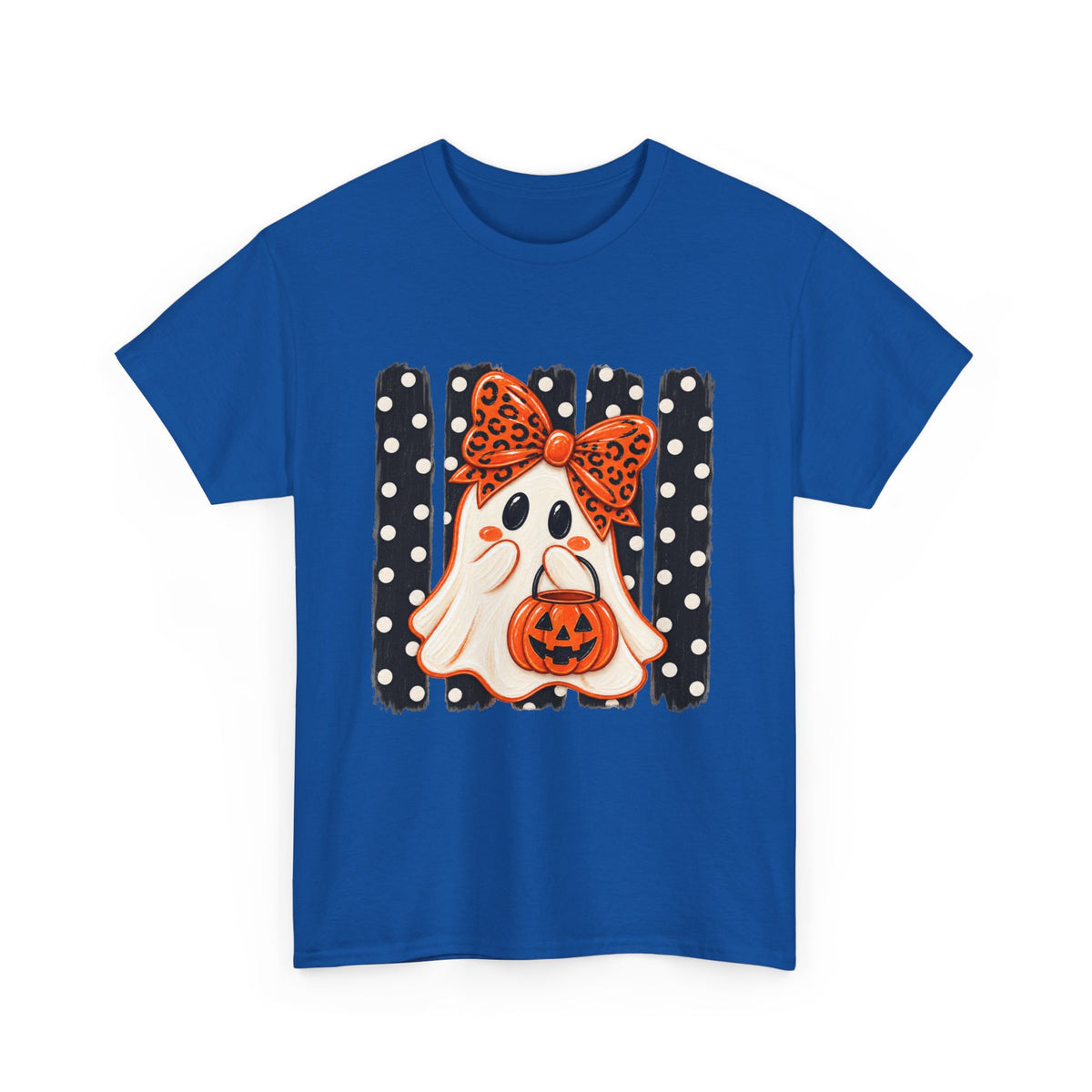Halloween Ghost Tee — Cute Ghost with Pumpkin & Polka Dot Bow
