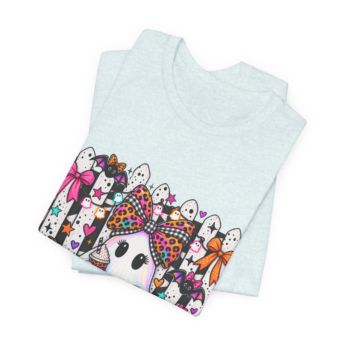 Cute Halloween Ghost Tee — Pink & Leopard Pumpkin Ghosts Graphic T-Shirt