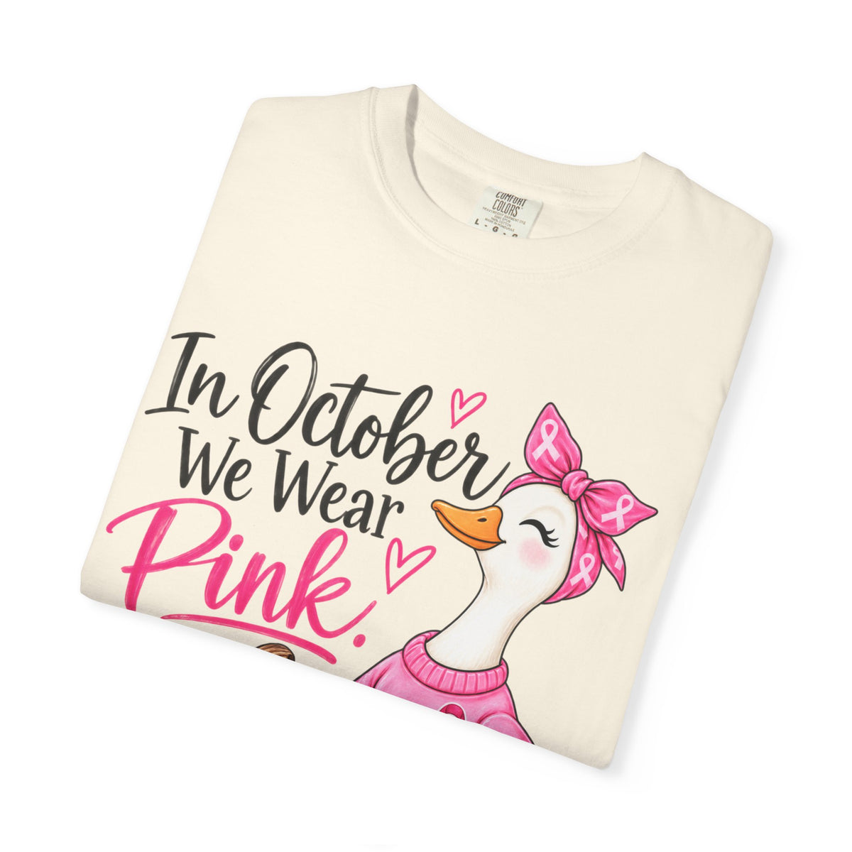 In October We Wear Pink Breast Cancer Awareness T-Shirt — Cute Duck & Pink Pumpkin Tee