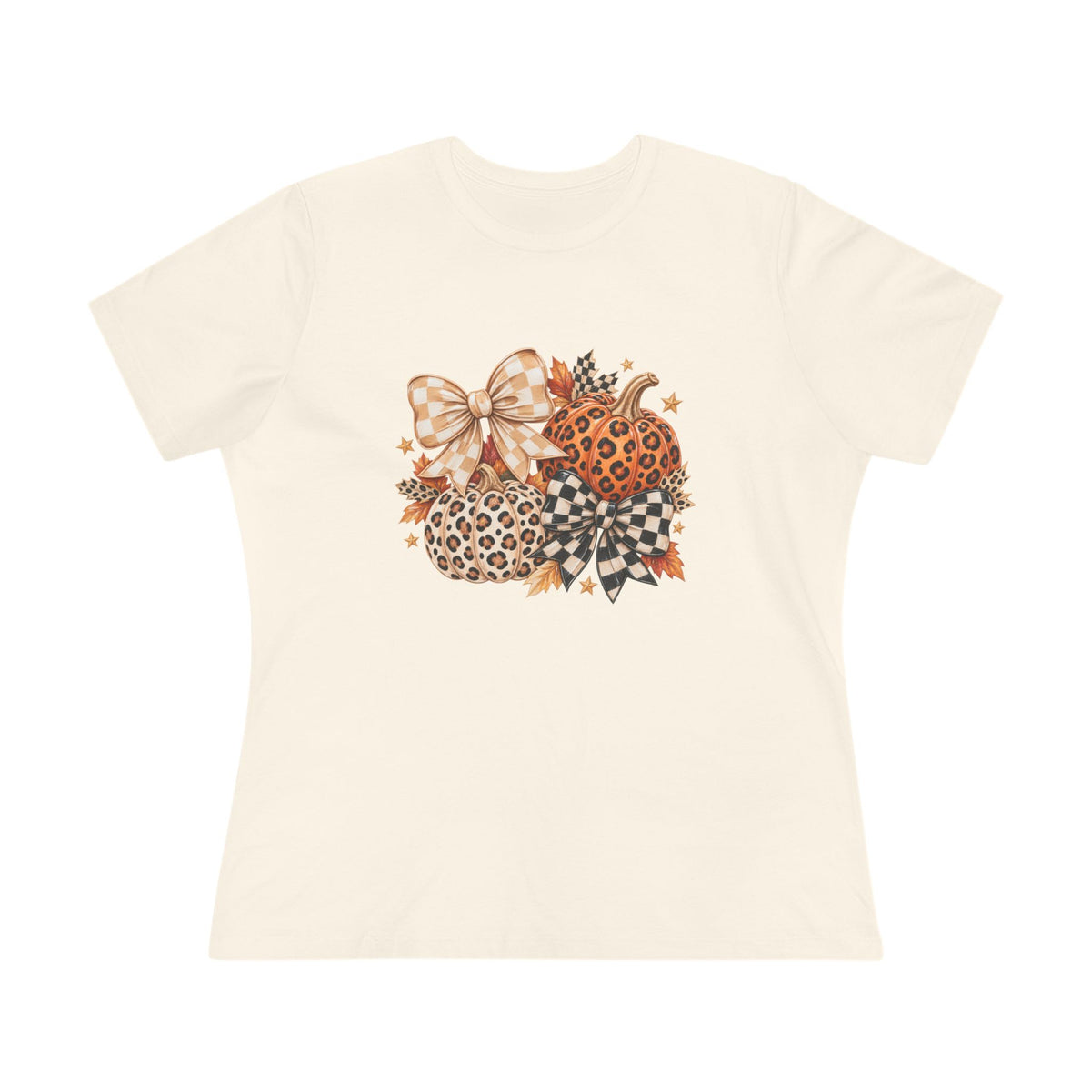 Leopard Pumpkin Trio Women's Tee — Fall Floral Bow Autumn Graphic Shirt