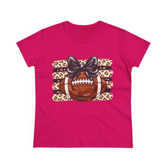 Leopard Football Tee — Cute Bow Game Day Shirt for Women