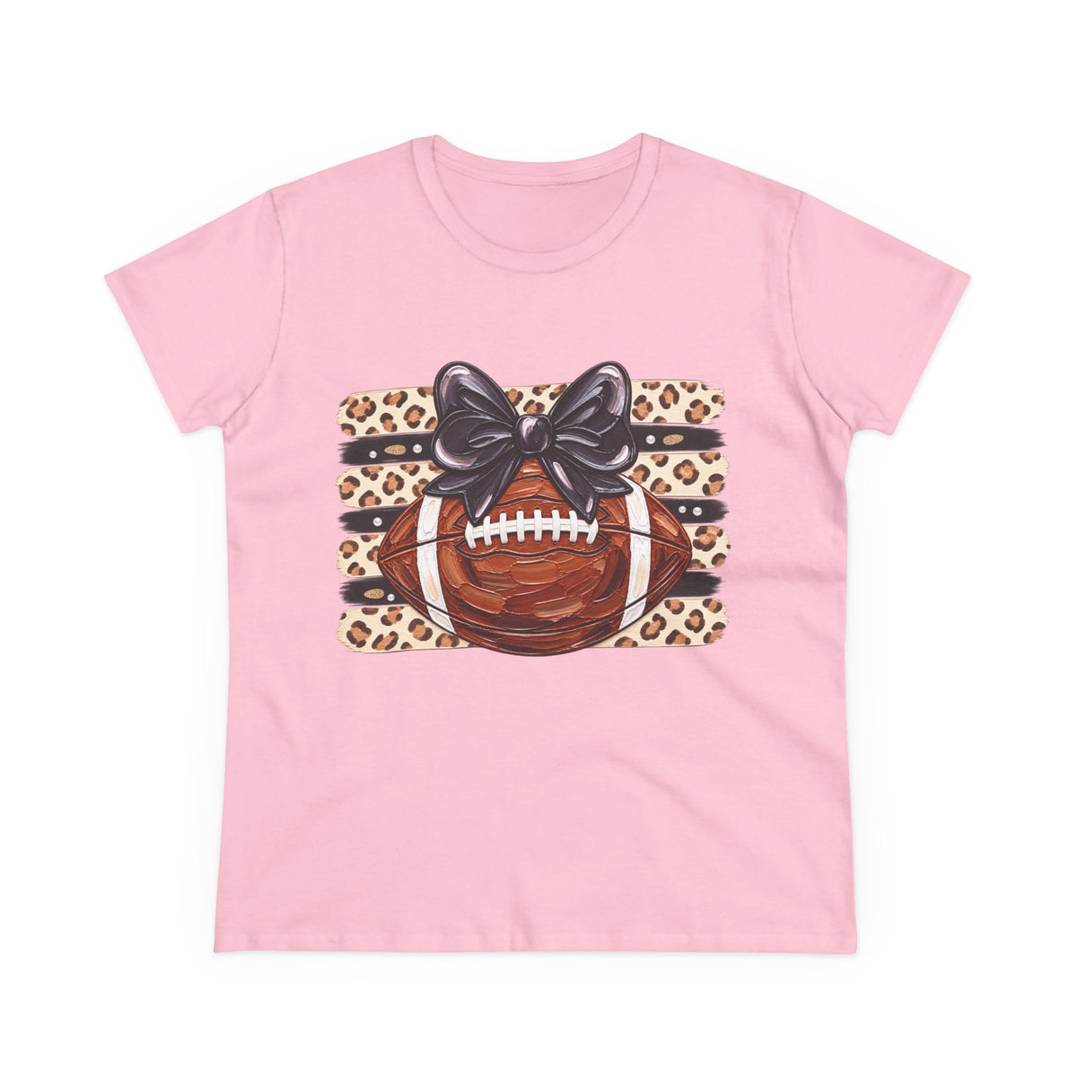 Leopard Football Tee — Cute Bow Game Day Shirt for Women