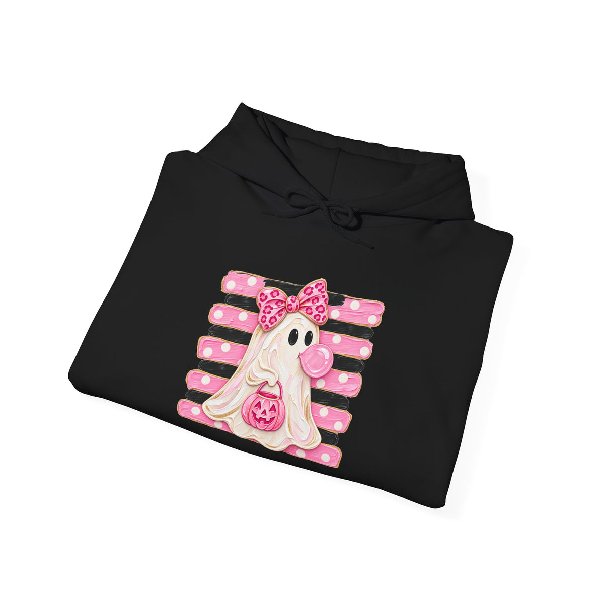 Pink Ghost Halloween Hoodie — Cute Trick-or-Treat Ghost with Pumpkin Graphic