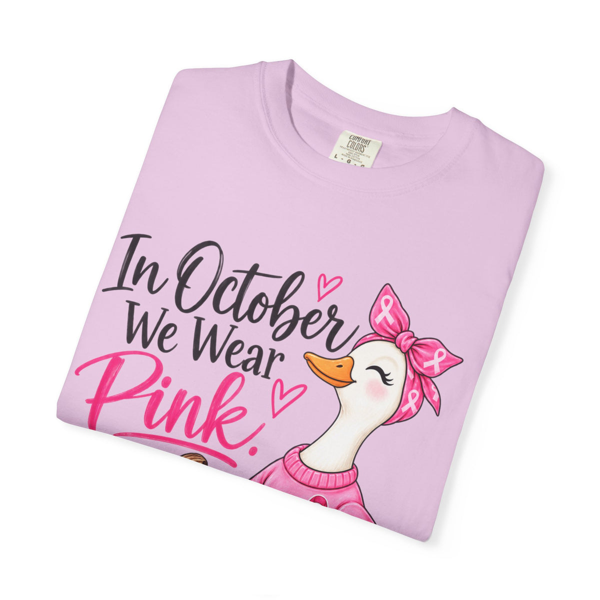 In October We Wear Pink Breast Cancer Awareness T-Shirt — Cute Duck & Pink Pumpkin Tee