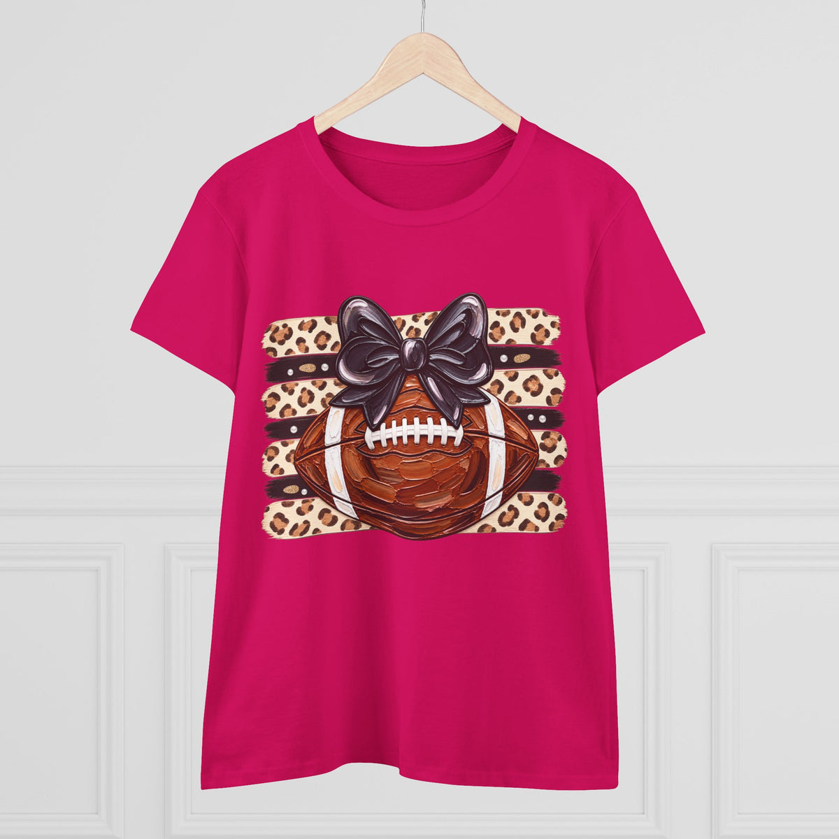 Leopard Football Tee — Cute Bow Game Day Shirt for Women