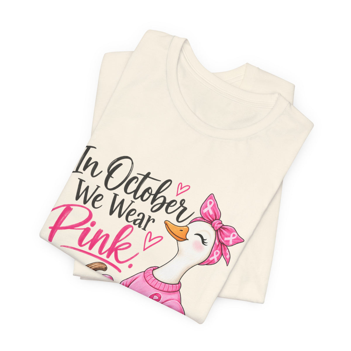 Breast Cancer Awareness Tee - "In October We Wear Pink" Duck & Pink Pumpkin T-Shirt