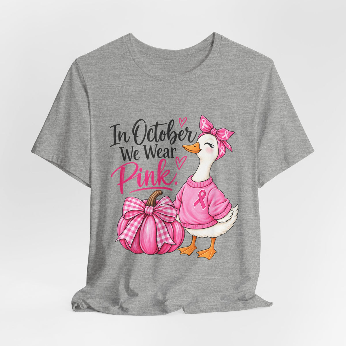 Breast Cancer Awareness Tee - "In October We Wear Pink" Duck & Pink Pumpkin T-Shirt