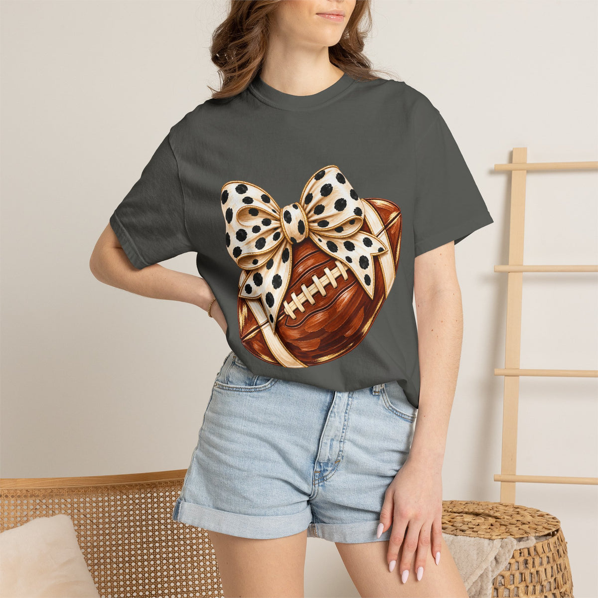 Football with Polka Dot Bow T-Shirt