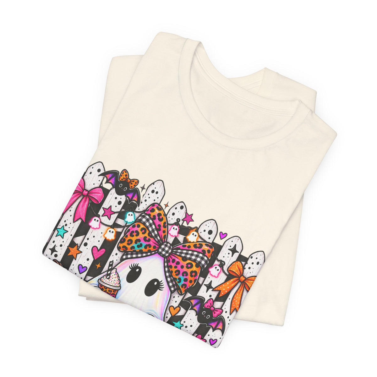 Cute Halloween Ghost Tee — Pink & Leopard Pumpkin Ghosts Graphic T-Shirt