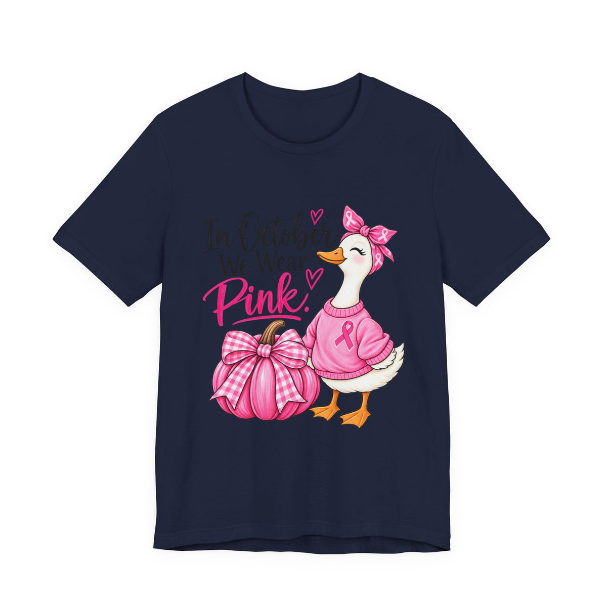 Breast Cancer Awareness Tee - "In October We Wear Pink" Duck & Pink Pumpkin T-Shirt