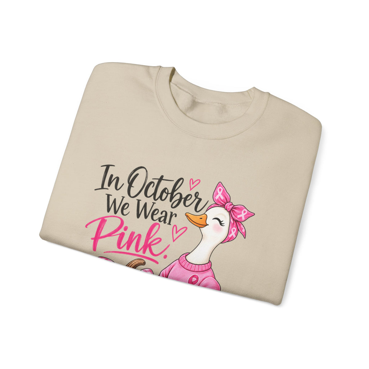 In October We Wear Pink Sweatshirt — Breast Cancer Awareness Pink Duck & Pumpkin Crewneck