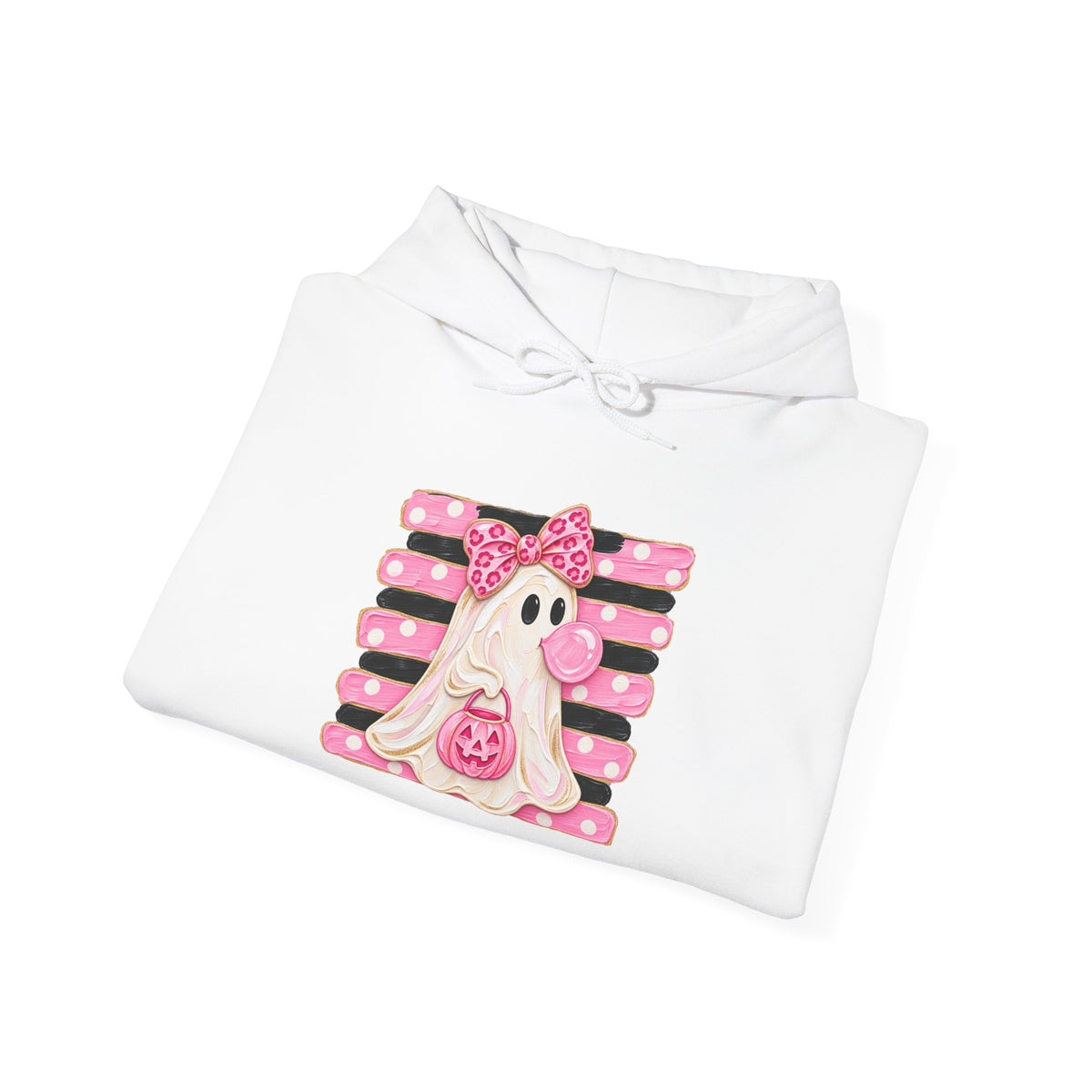 Pink Ghost Halloween Hoodie — Cute Trick-or-Treat Ghost with Pumpkin Graphic