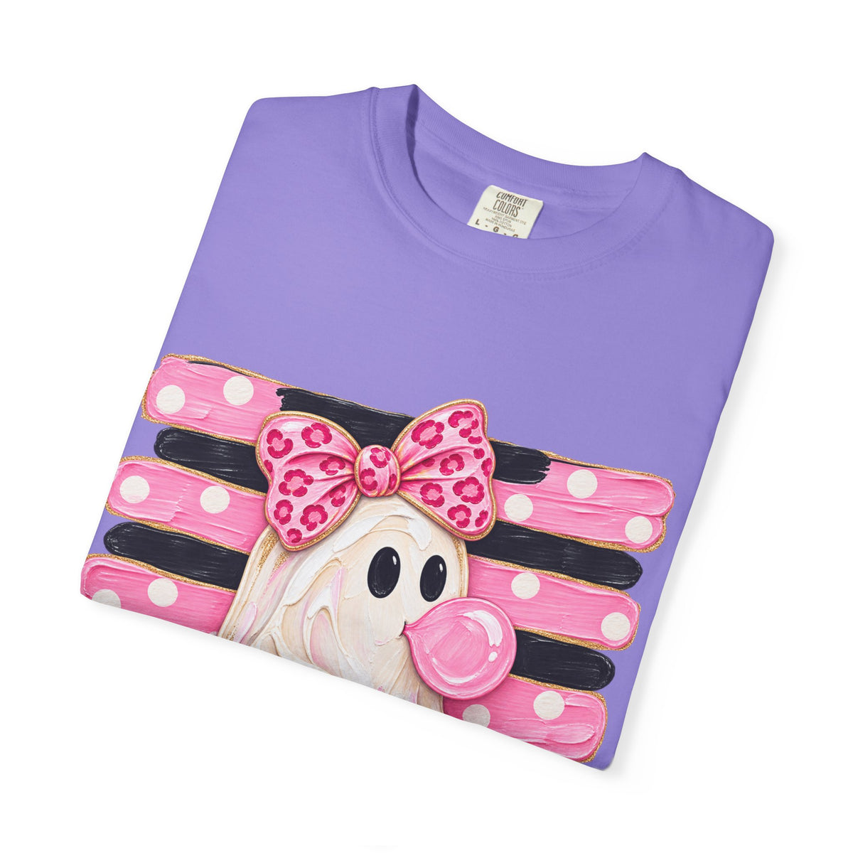 Halloween Pink Ghost T-Shirt — Cute Bubblegum Ghost with Bow & Jack-o'-Lantern