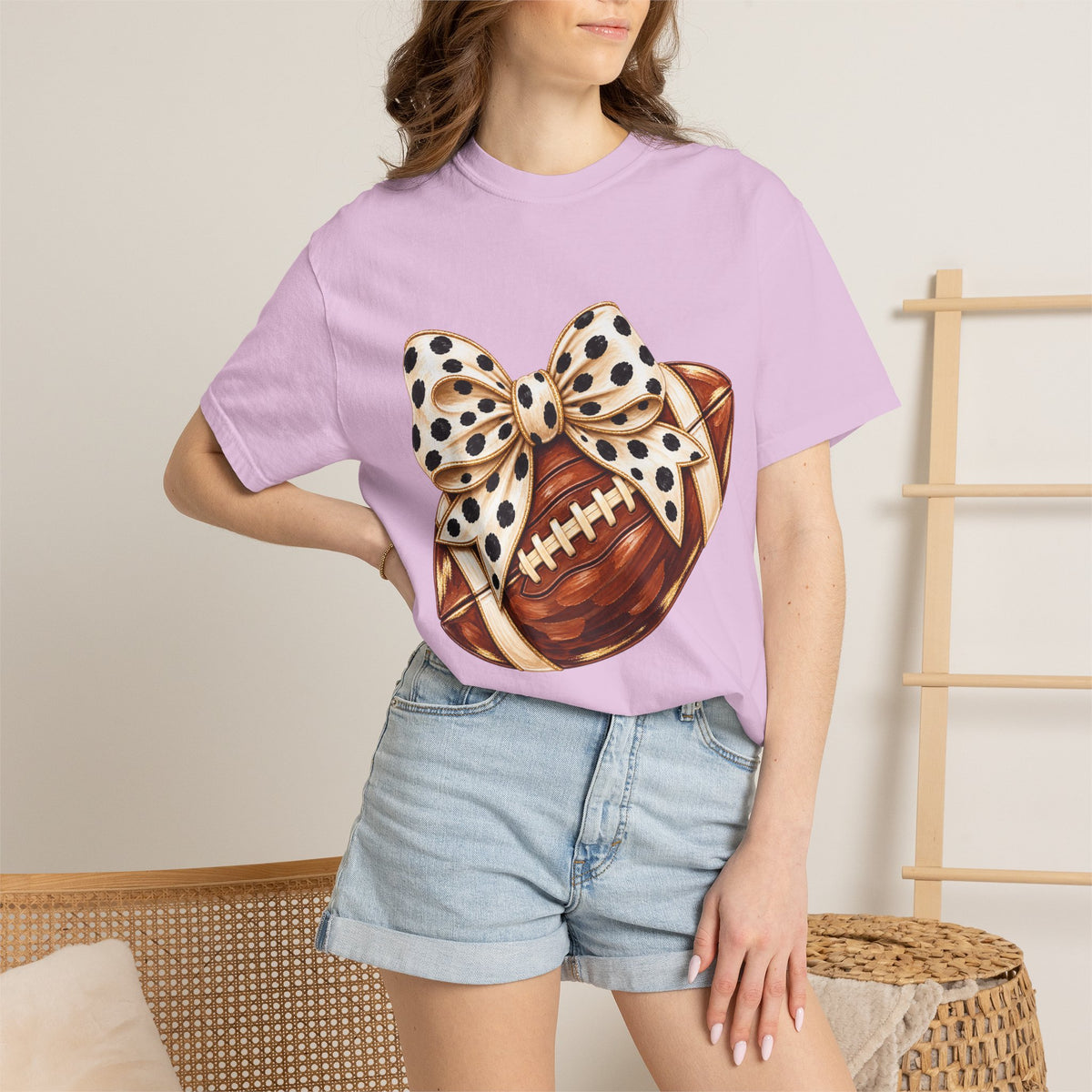Football with Polka Dot Bow T-Shirt