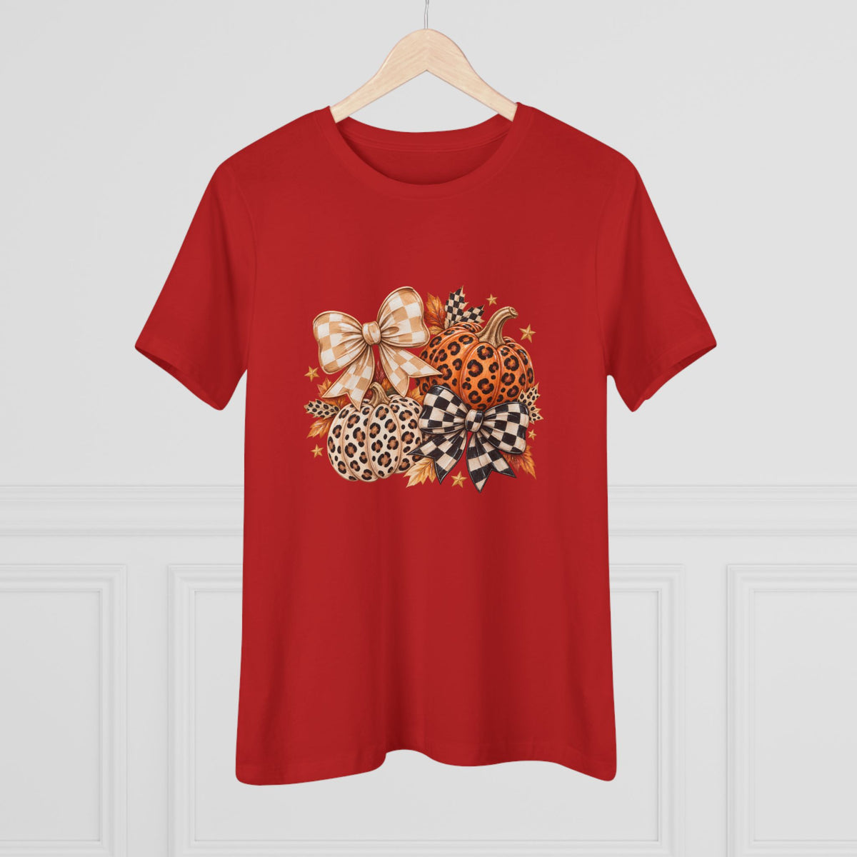 Leopard Pumpkin Trio Women's Tee — Fall Floral Bow Autumn Graphic Shirt
