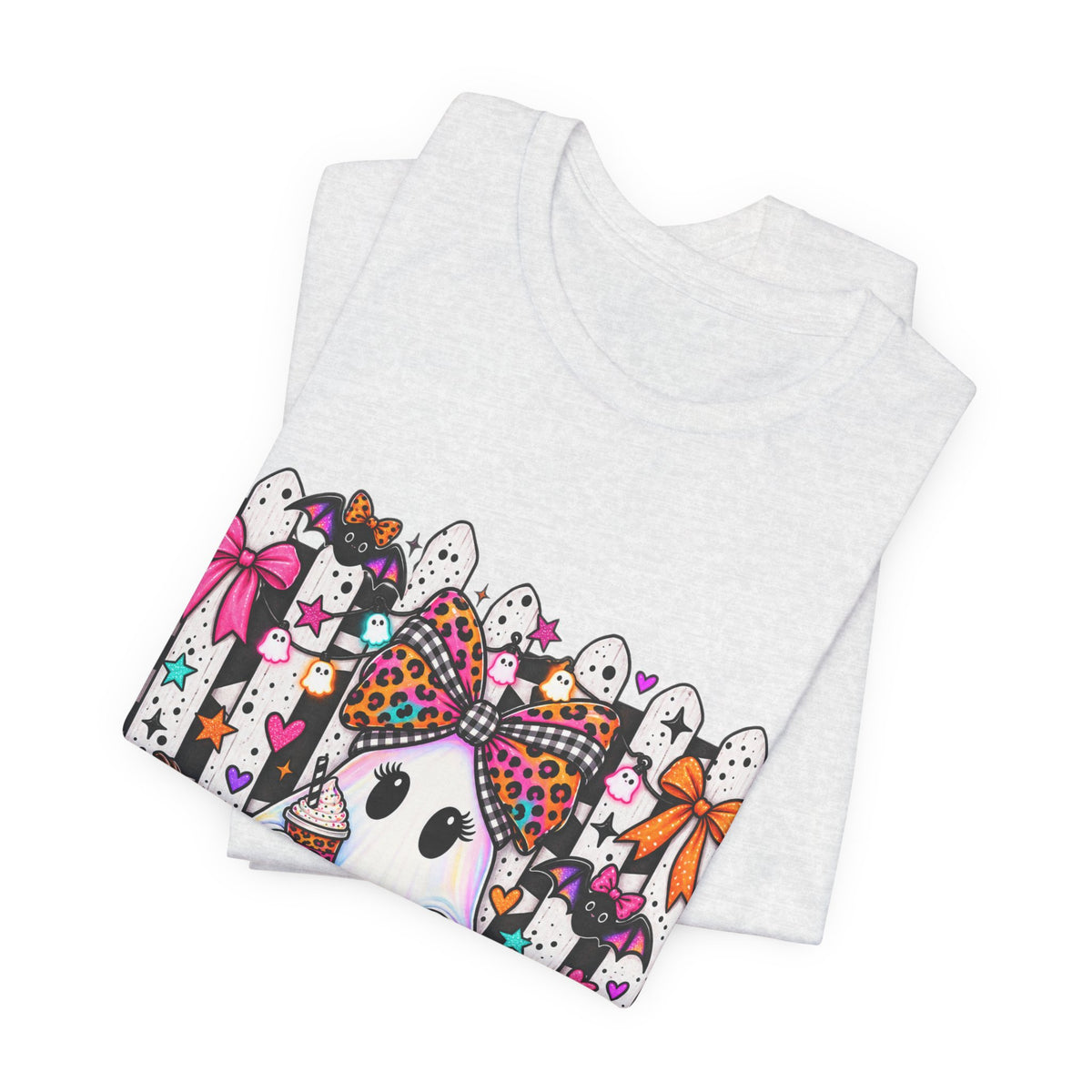 Cute Halloween Ghost Tee — Pink & Leopard Pumpkin Ghosts Graphic T-Shirt