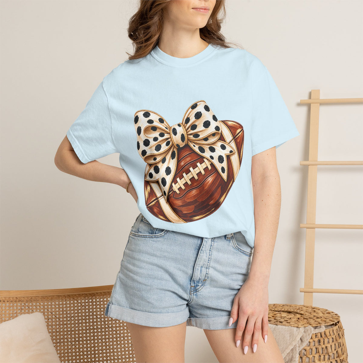 Football with Polka Dot Bow T-Shirt
