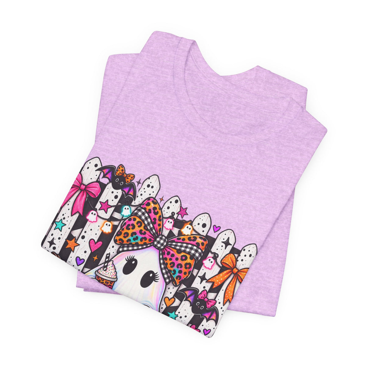 Cute Halloween Ghost Tee — Pink & Leopard Pumpkin Ghosts Graphic T-Shirt