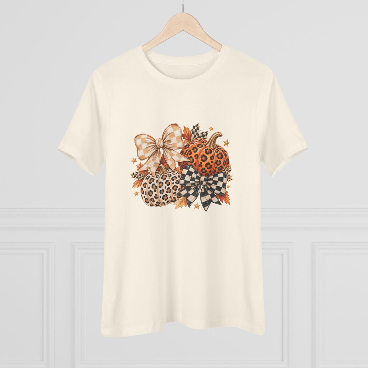 Leopard Pumpkin Trio Women's Tee — Fall Floral Bow Autumn Graphic Shirt