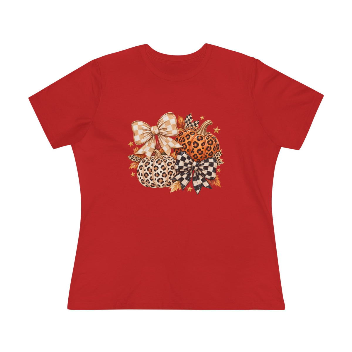 Leopard Pumpkin Trio Women's Tee — Fall Floral Bow Autumn Graphic Shirt