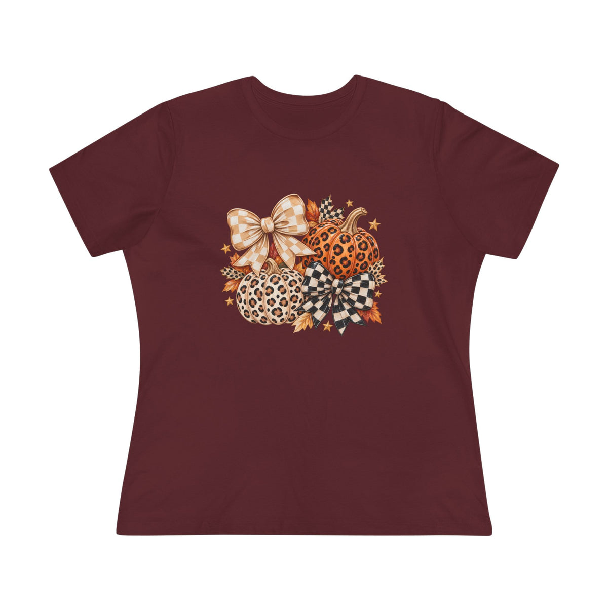 Leopard Pumpkin Trio Women's Tee — Fall Floral Bow Autumn Graphic Shirt