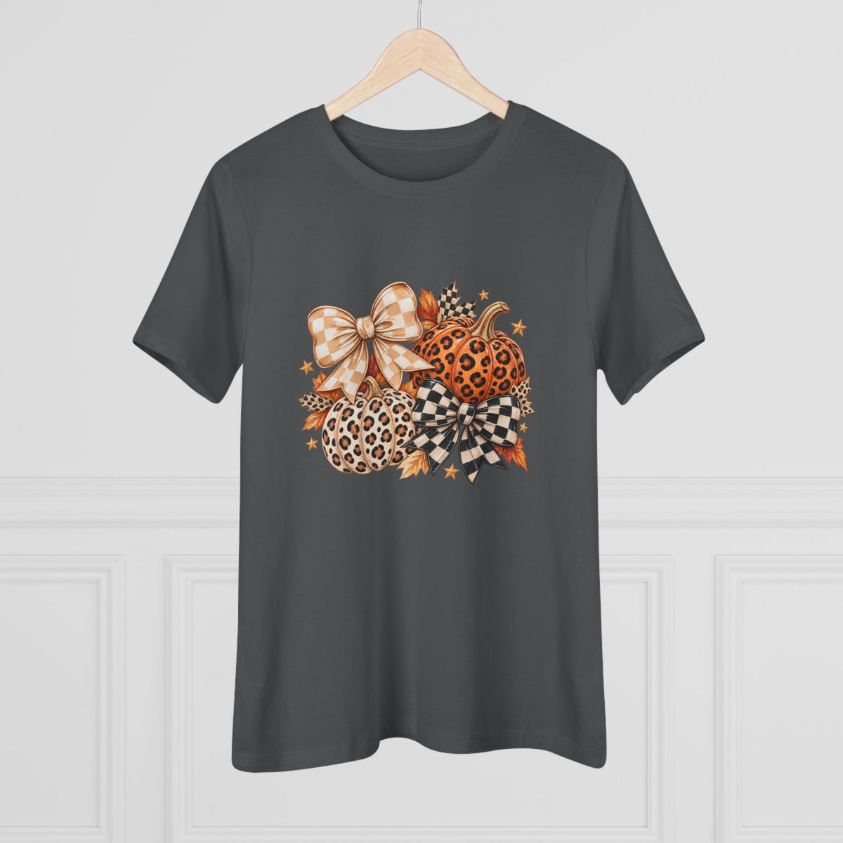 Leopard Pumpkin Trio Women's Tee — Fall Floral Bow Autumn Graphic Shirt