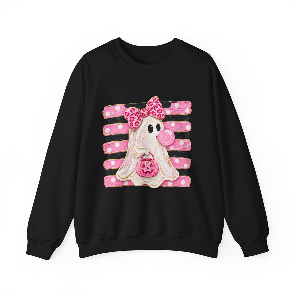 Ghost Costume Sweatshirt — Cute Pink Polka Dot Ghost with Pumpkin Graphic