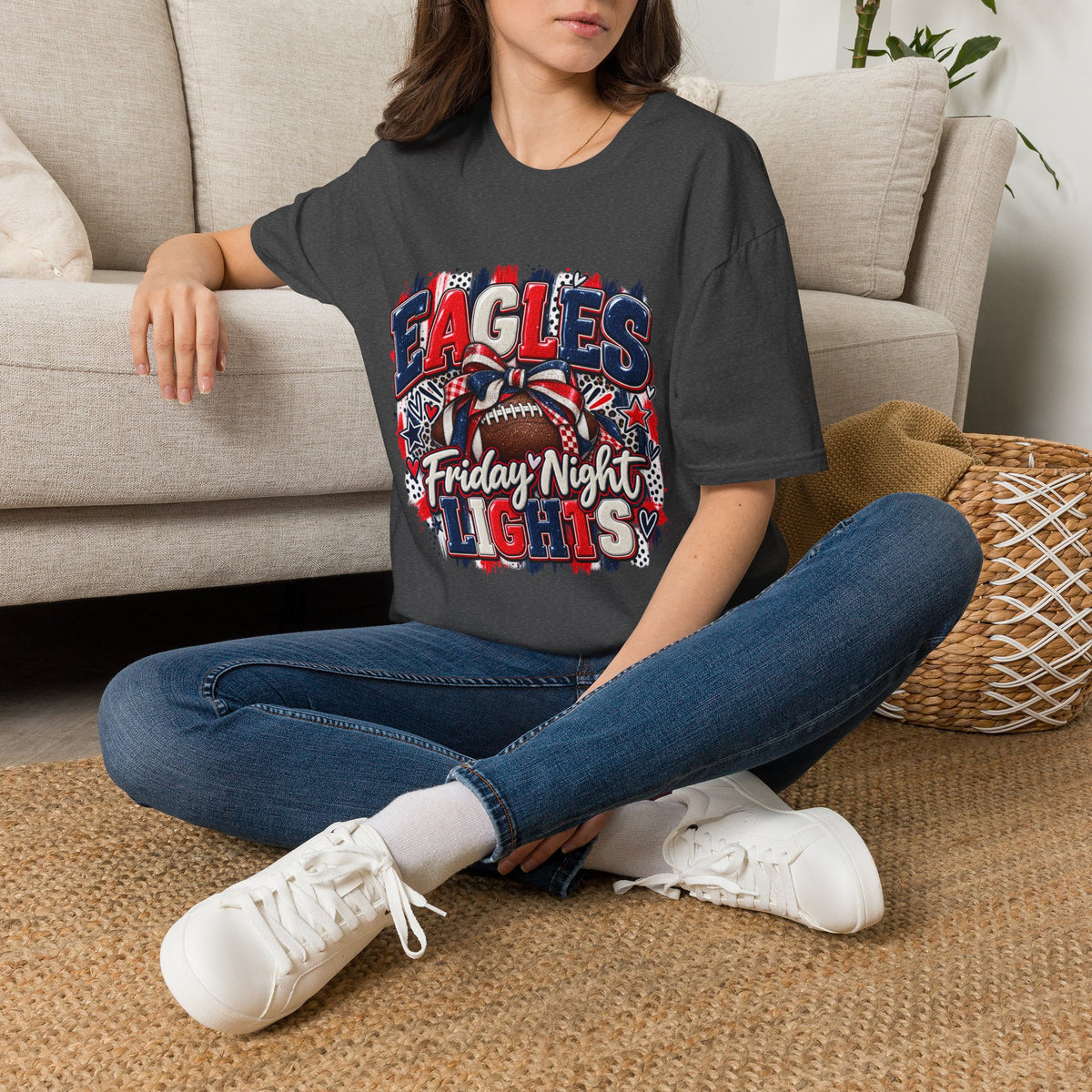 Friday Nights & Eagles Lights Shirt | Eagles Game Day Tee | High School Football Spirit Shirt | Red White Blue Team Tee
