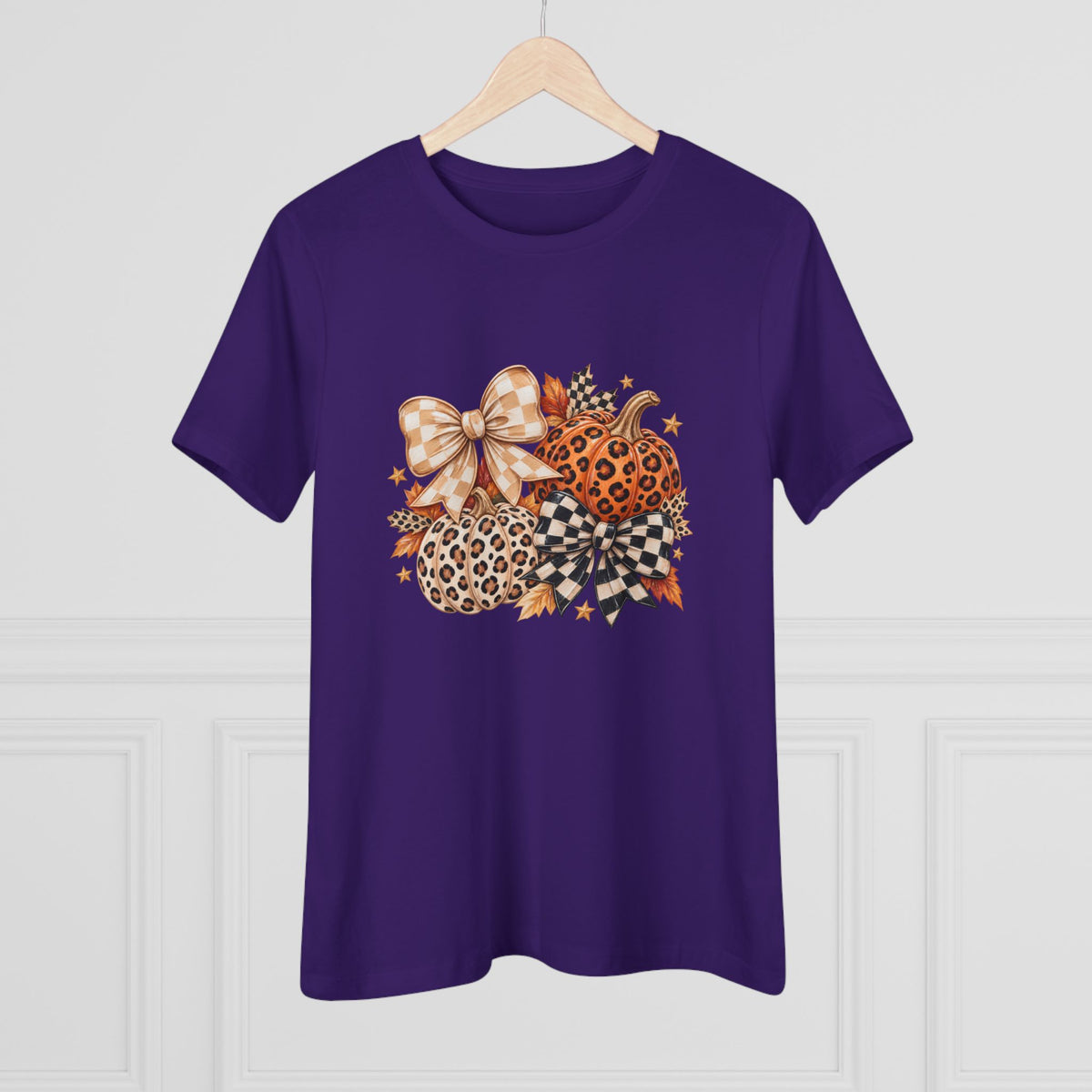 Leopard Pumpkin Trio Women's Tee — Fall Floral Bow Autumn Graphic Shirt