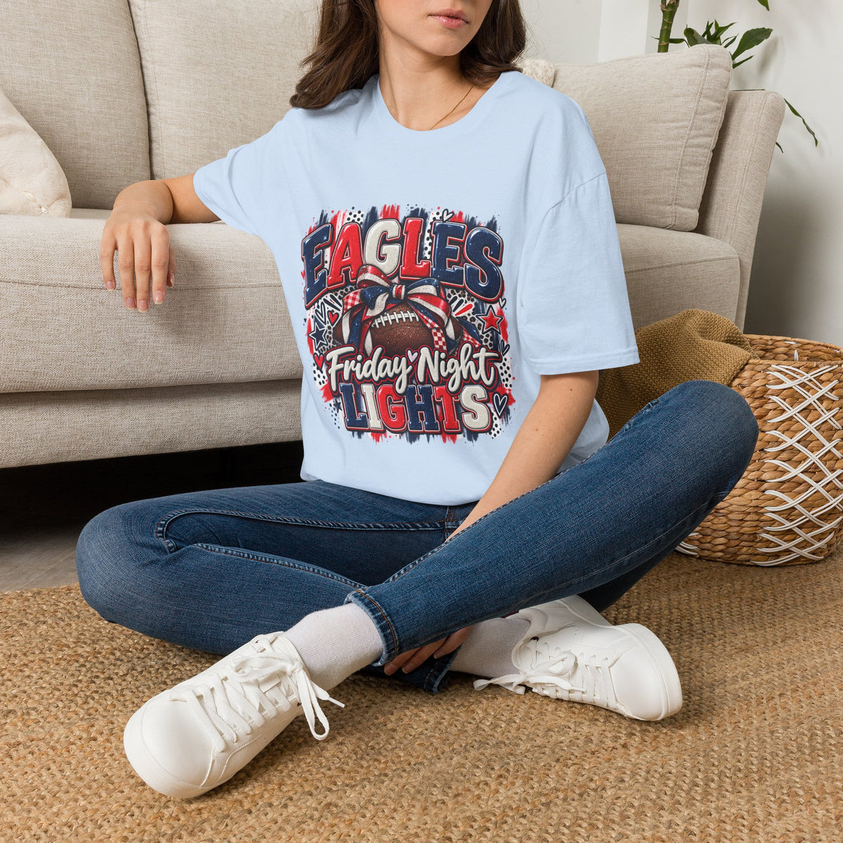 Friday Nights & Eagles Lights Shirt | Eagles Game Day Tee | High School Football Spirit Shirt | Red White Blue Team Tee