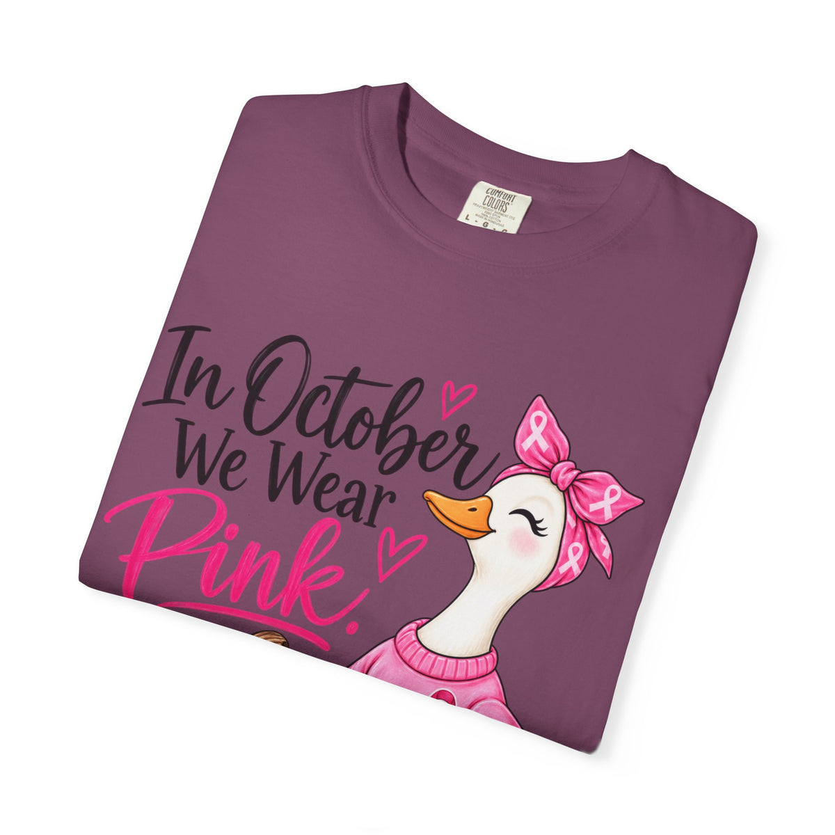 In October We Wear Pink Breast Cancer Awareness T-Shirt — Cute Duck & Pink Pumpkin Tee