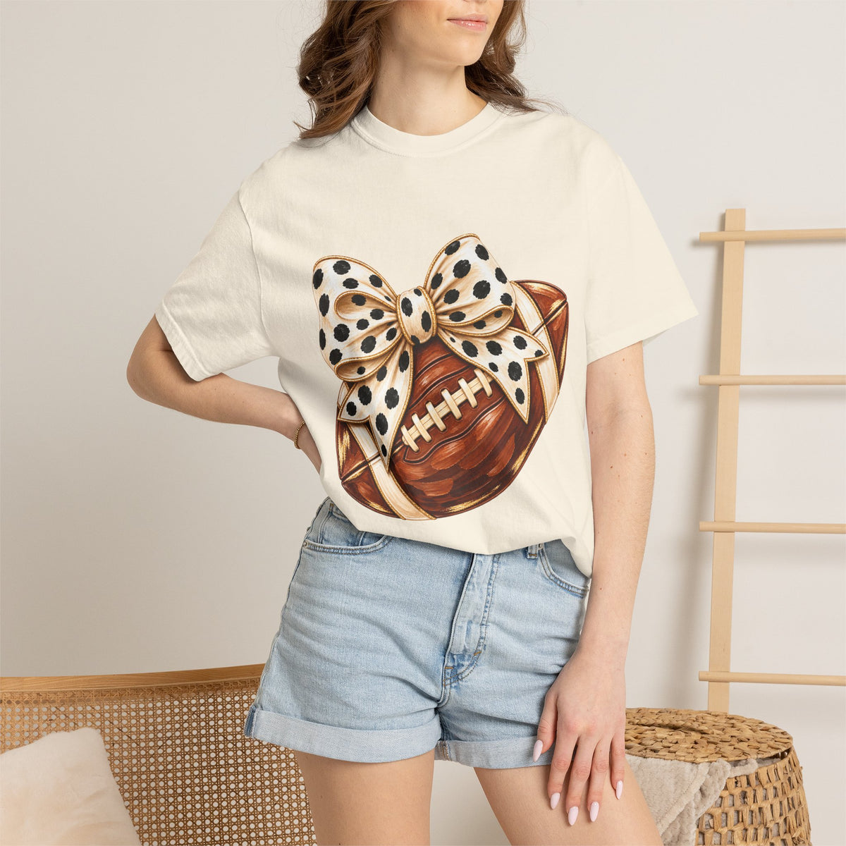 Football with Polka Dot Bow T-Shirt