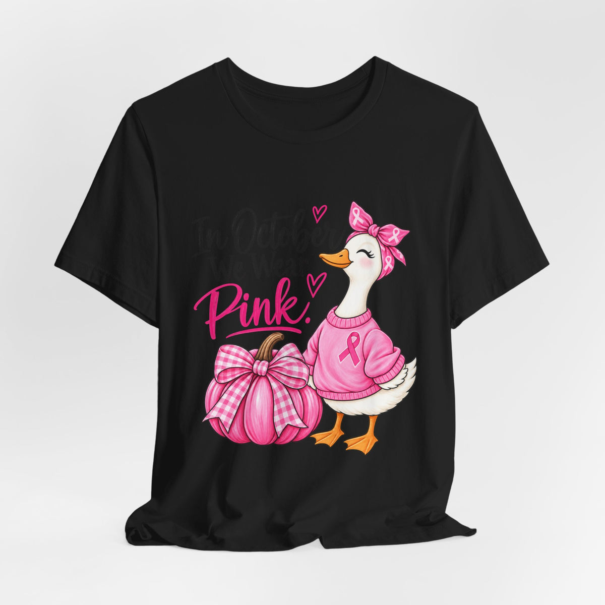 Breast Cancer Awareness Tee - "In October We Wear Pink" Duck & Pink Pumpkin T-Shirt