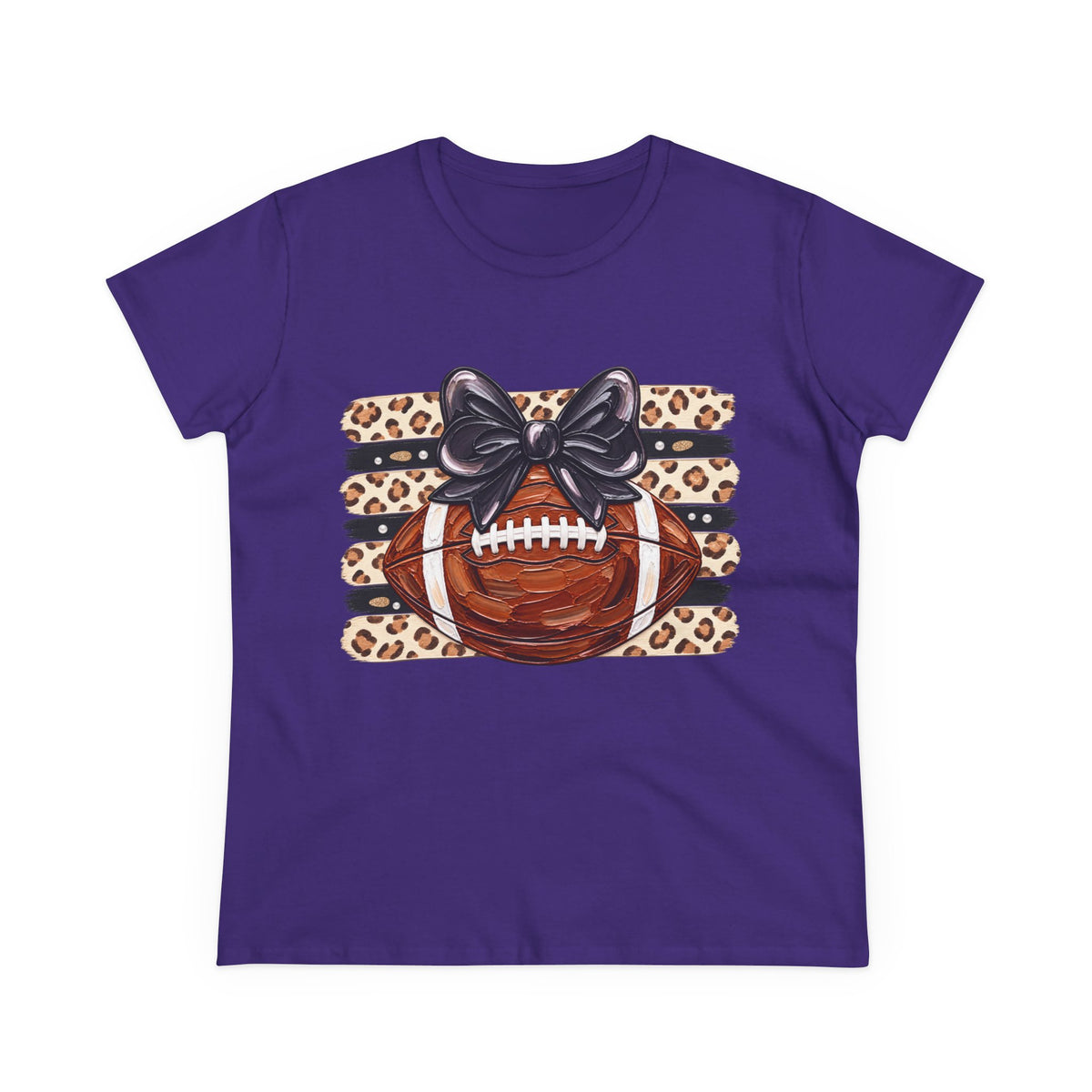 Leopard Football Tee — Cute Bow Game Day Shirt for Women