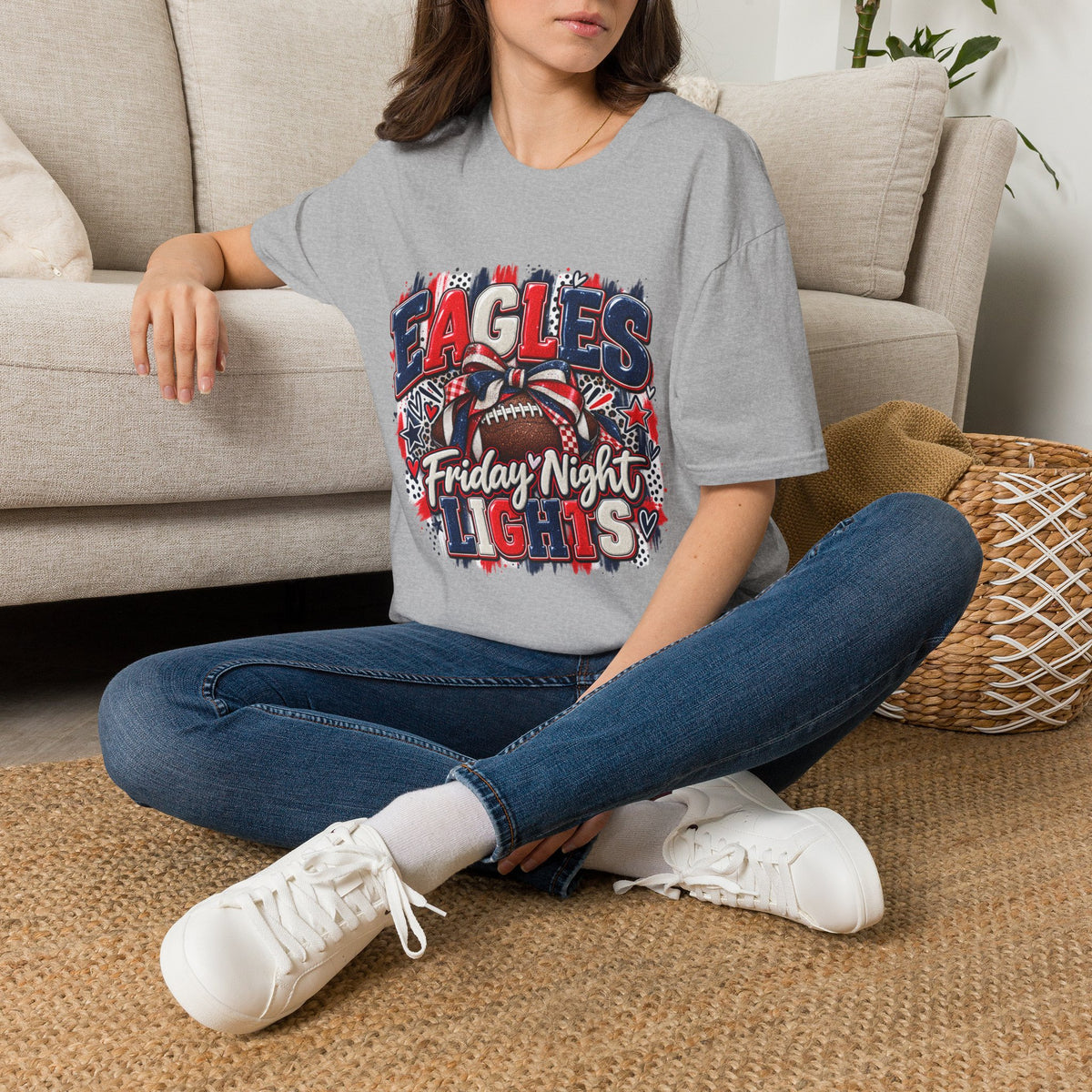 Friday Nights & Eagles Lights Shirt | Eagles Game Day Tee | High School Football Spirit Shirt | Red White Blue Team Tee