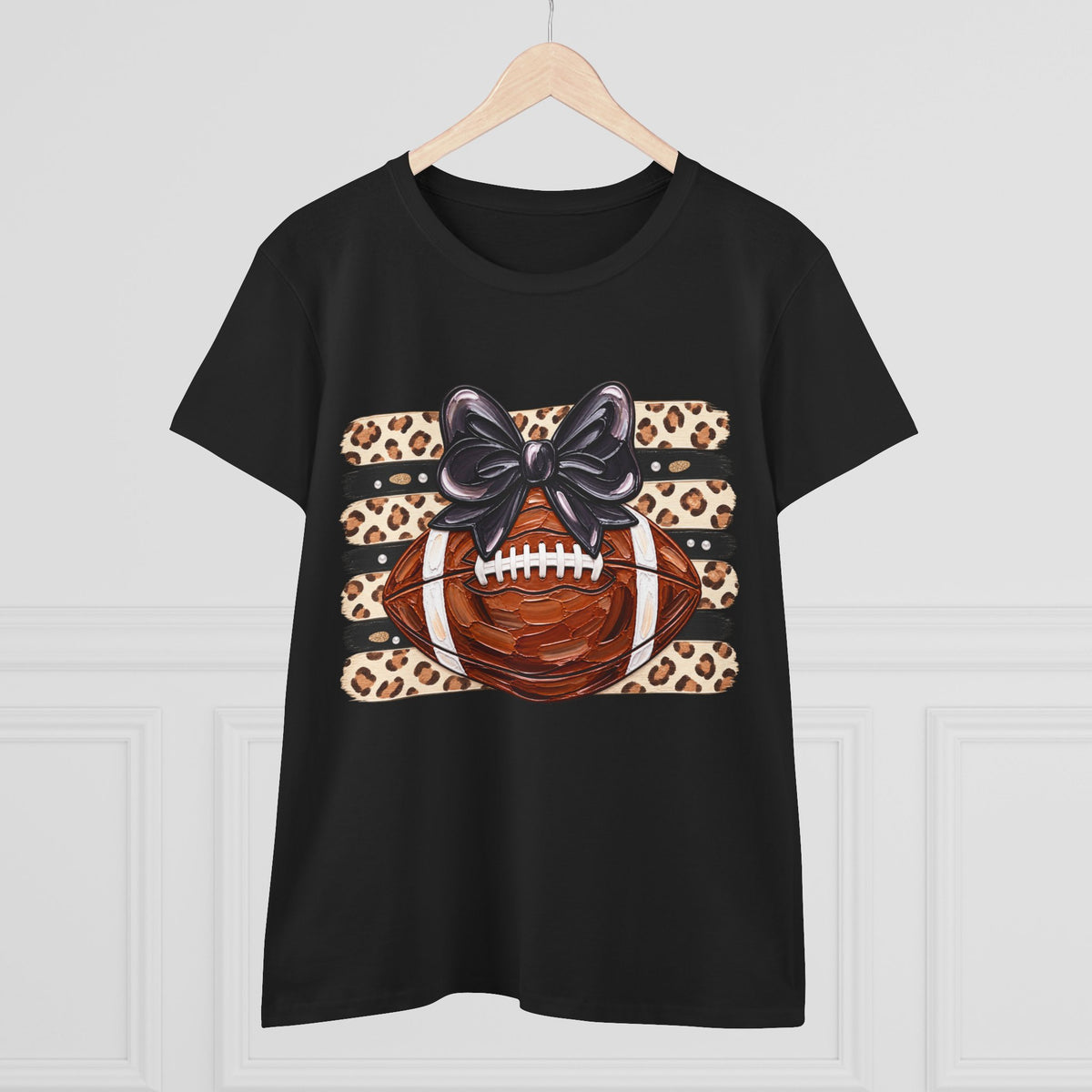 Leopard Football Tee — Cute Bow Game Day Shirt for Women