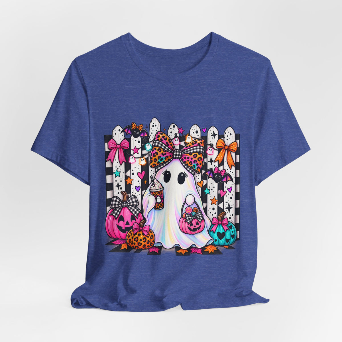 Cute Halloween Ghost Tee — Pink & Leopard Pumpkin Ghosts Graphic T-Shirt