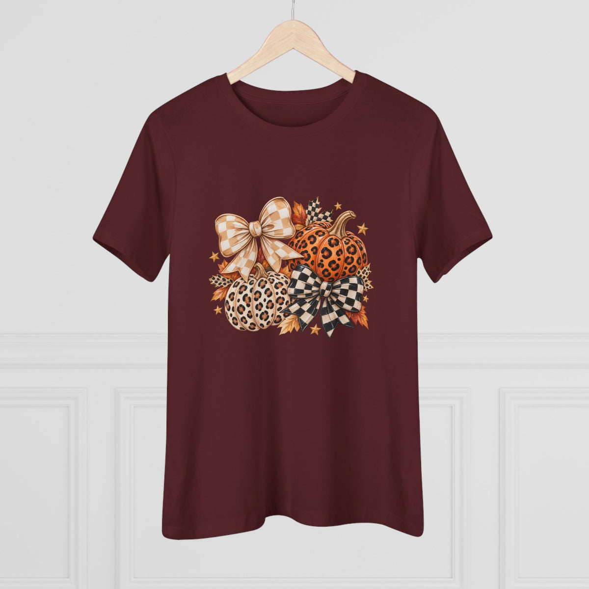 Leopard Pumpkin Trio Women's Tee — Fall Floral Bow Autumn Graphic Shirt