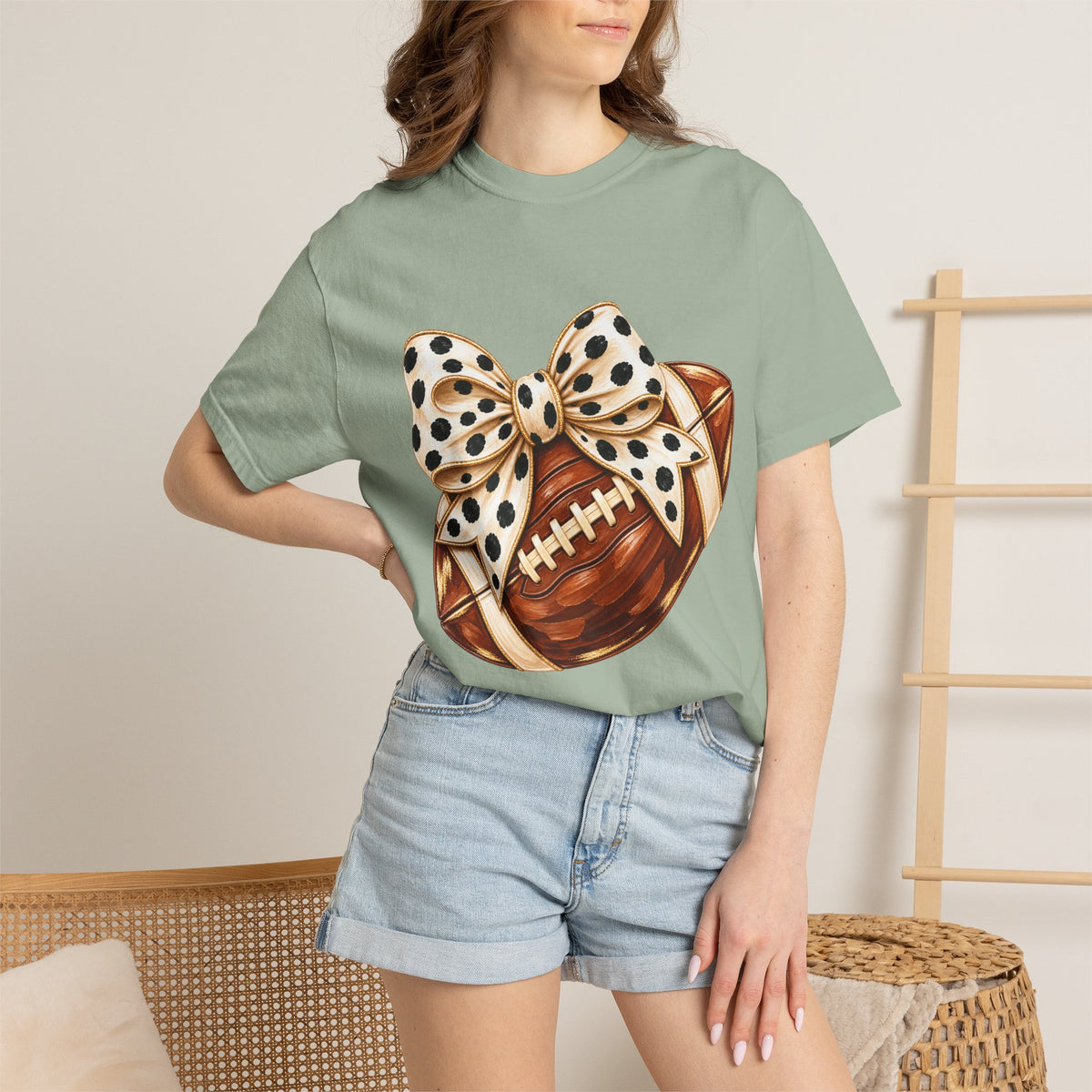 Football with Polka Dot Bow T-Shirt