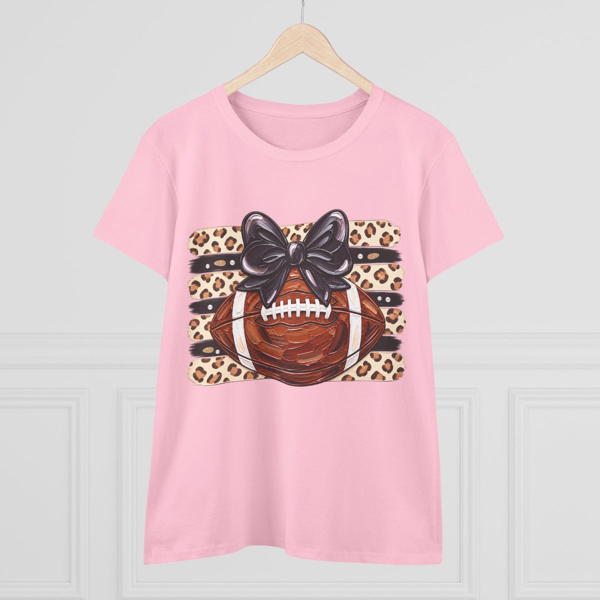 Leopard Football Tee — Cute Bow Game Day Shirt for Women