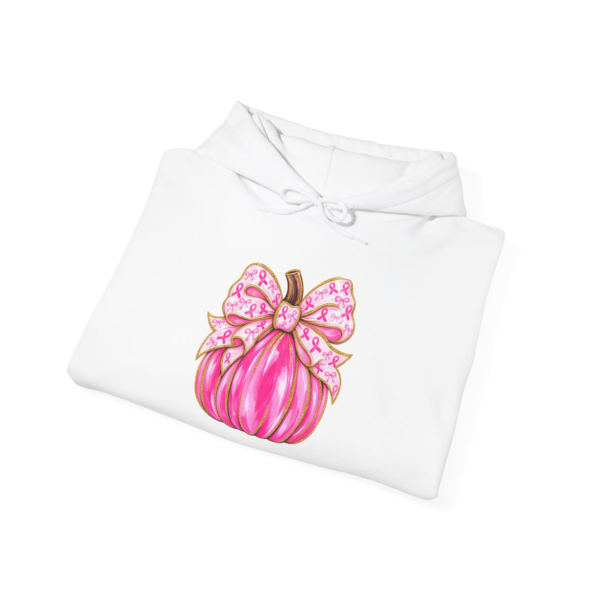 Breast Cancer Awareness Pink Ribbon Messy Bun Hoodie