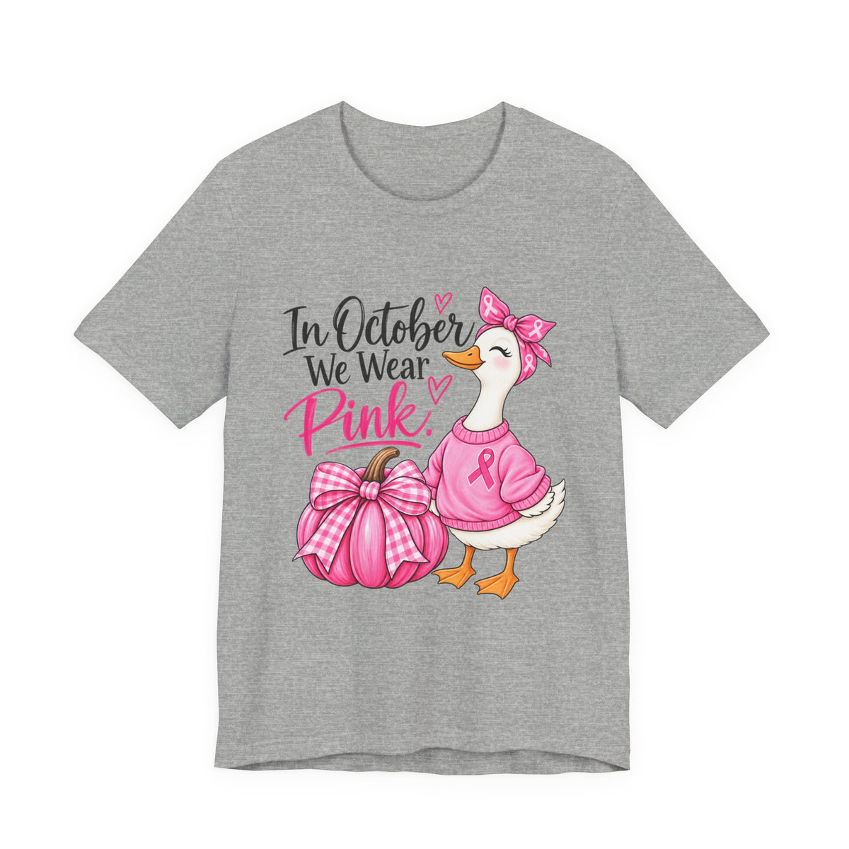 Breast Cancer Awareness Tee - "In October We Wear Pink" Duck & Pink Pumpkin T-Shirt