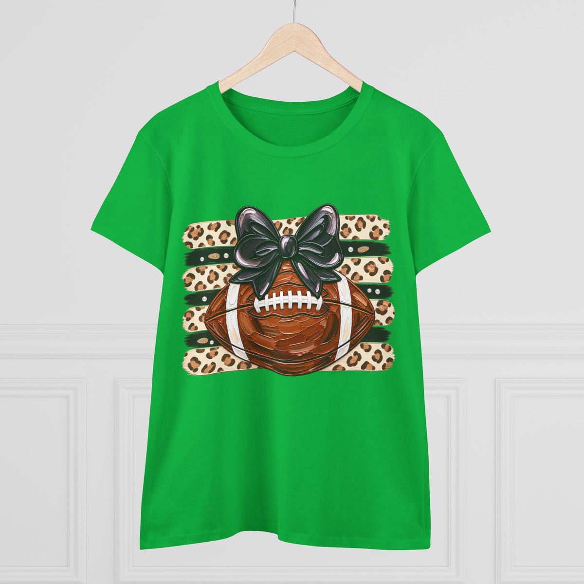 Leopard Football Tee — Cute Bow Game Day Shirt for Women