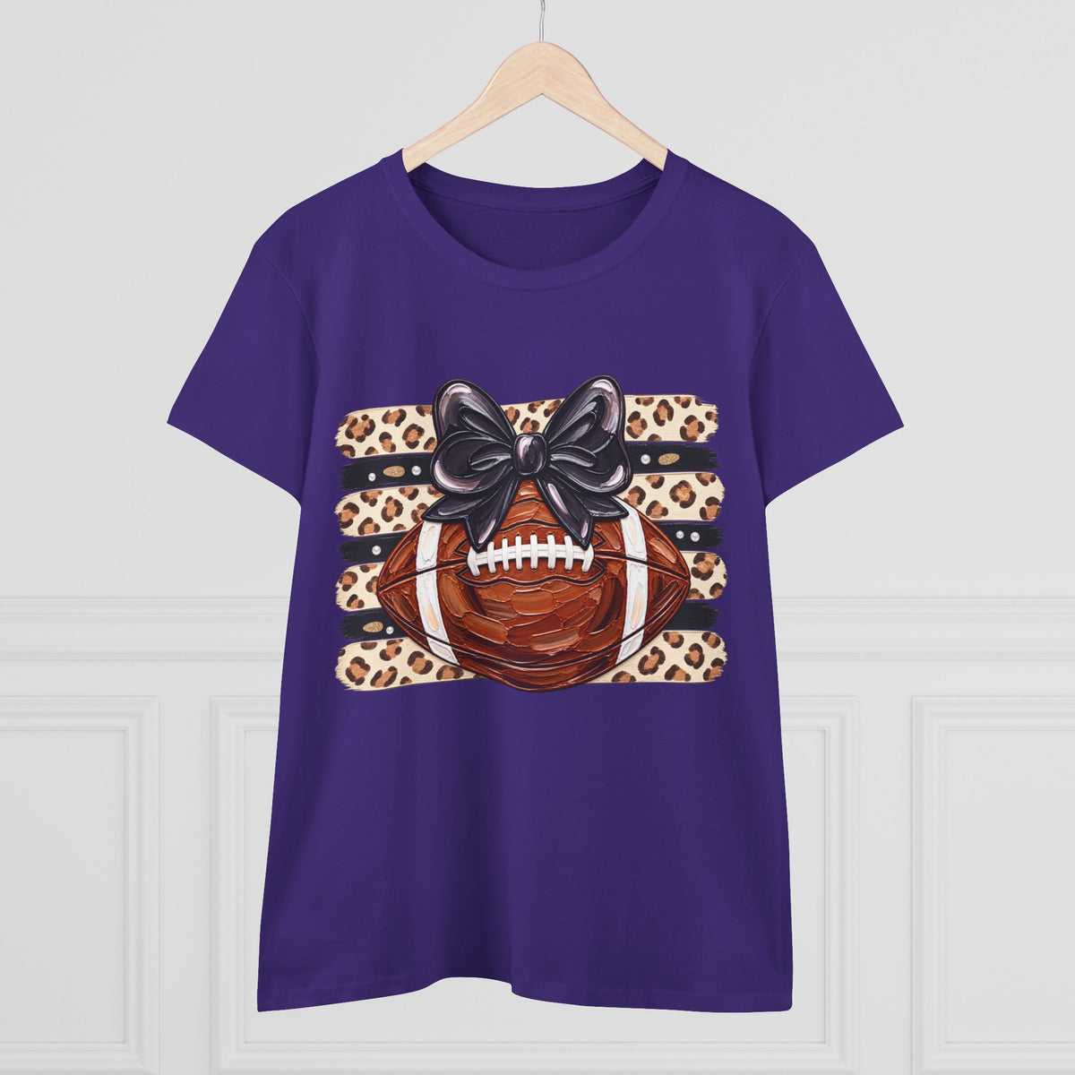 Leopard Football Tee — Cute Bow Game Day Shirt for Women